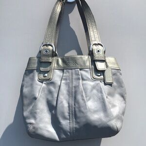 COACH Purse F15045 SoHo Gray Leather and Silver Metallic Trim